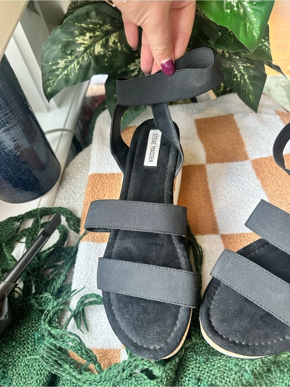 Steve Madden Black Cork-Platform Strappy Sandals